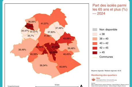 Part des isol&eacute;s parmi les 65 ans et plus - 2024